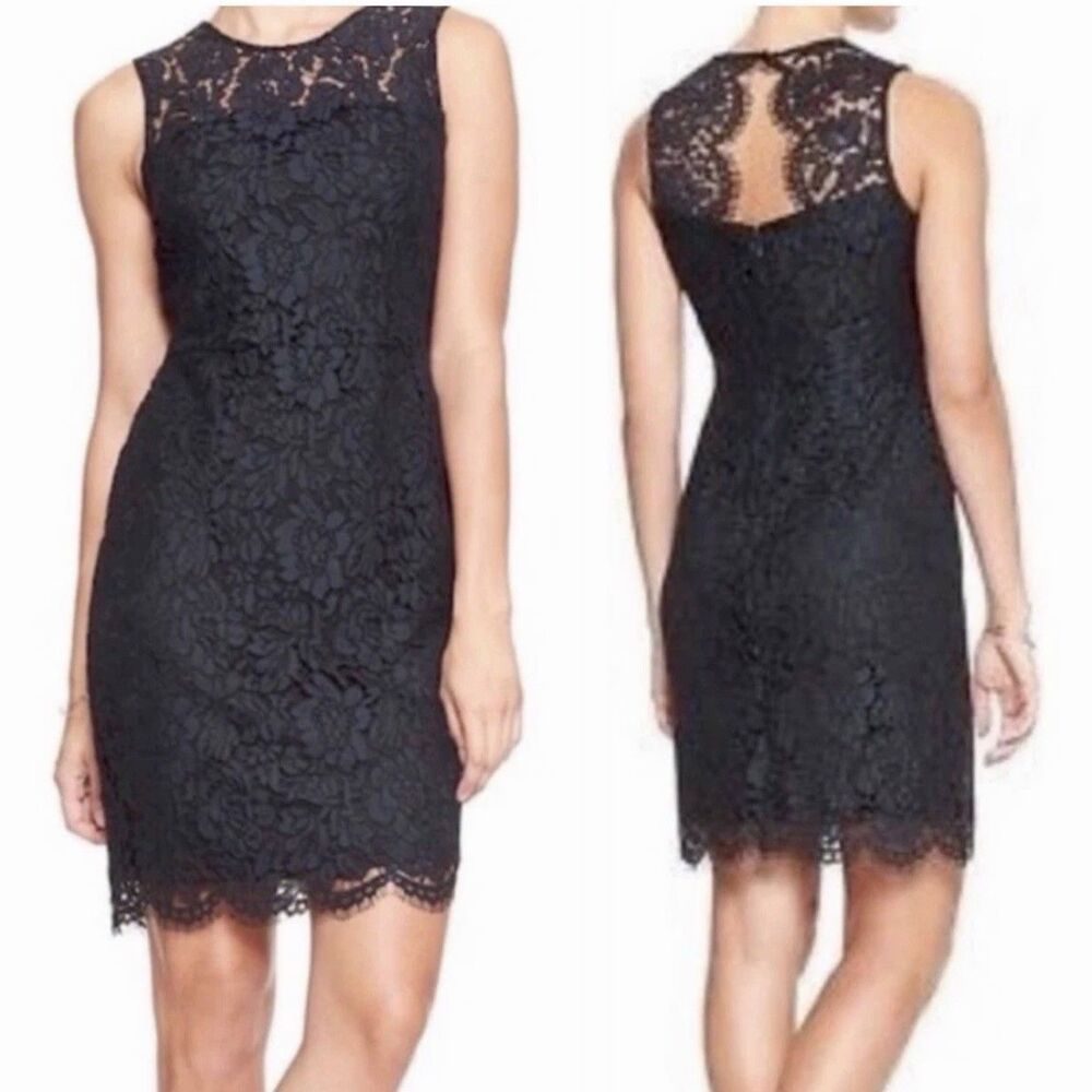 Banana Republic Midnight Blue Lace Sheath Pencil Dress Scalloped Sleeveless 2